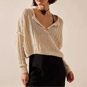 Free People Beach Stacey Henley Sweater Pullover Cream Size X-Large